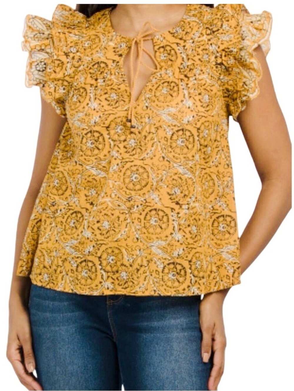 House of Harlow 1960 Boho Ruffle Sleeve Blouse Sz L EUC